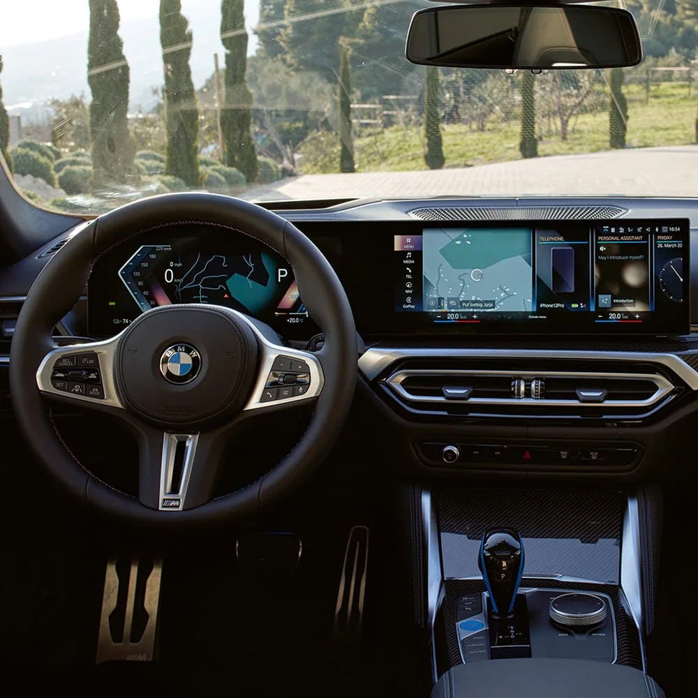 A driver's eye view of steering wheel and controls of the BMW i4 | BMW of Roxbury in Kenvil NJ